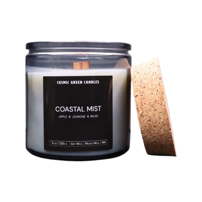 Handcrafted Coastal Mist soy wax candle with a soothing ocean-inspired fragrance.