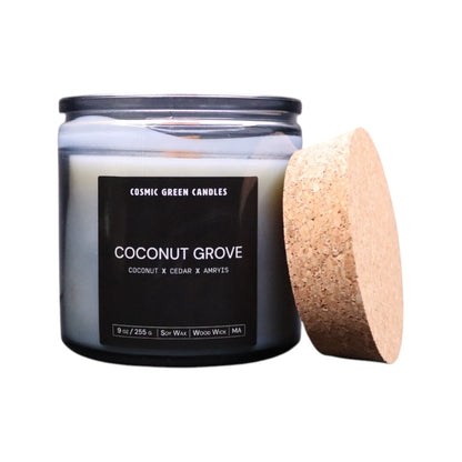 Coconut Grove soy candle, crafted with natural wax and a refreshing coconut scent.