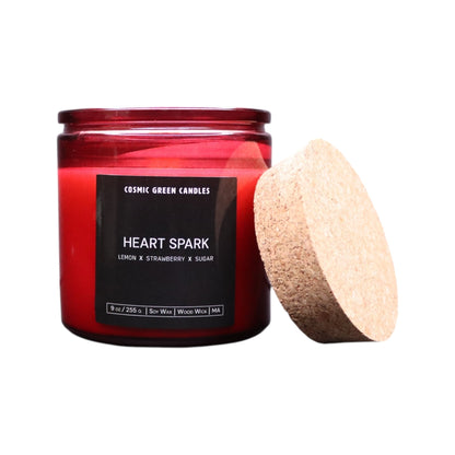 Heart Spark soy candle with a romantic and warm fragrance, handcrafted by a sustainable small business.