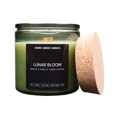 Natural Lunar Bloom candle with a soft nighttime floral aroma, crafted with sustainable materials.