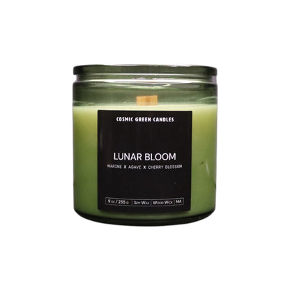 Lunar Bloom soy candle with a moonlit floral fragrance, handcrafted by a sustainable small business.