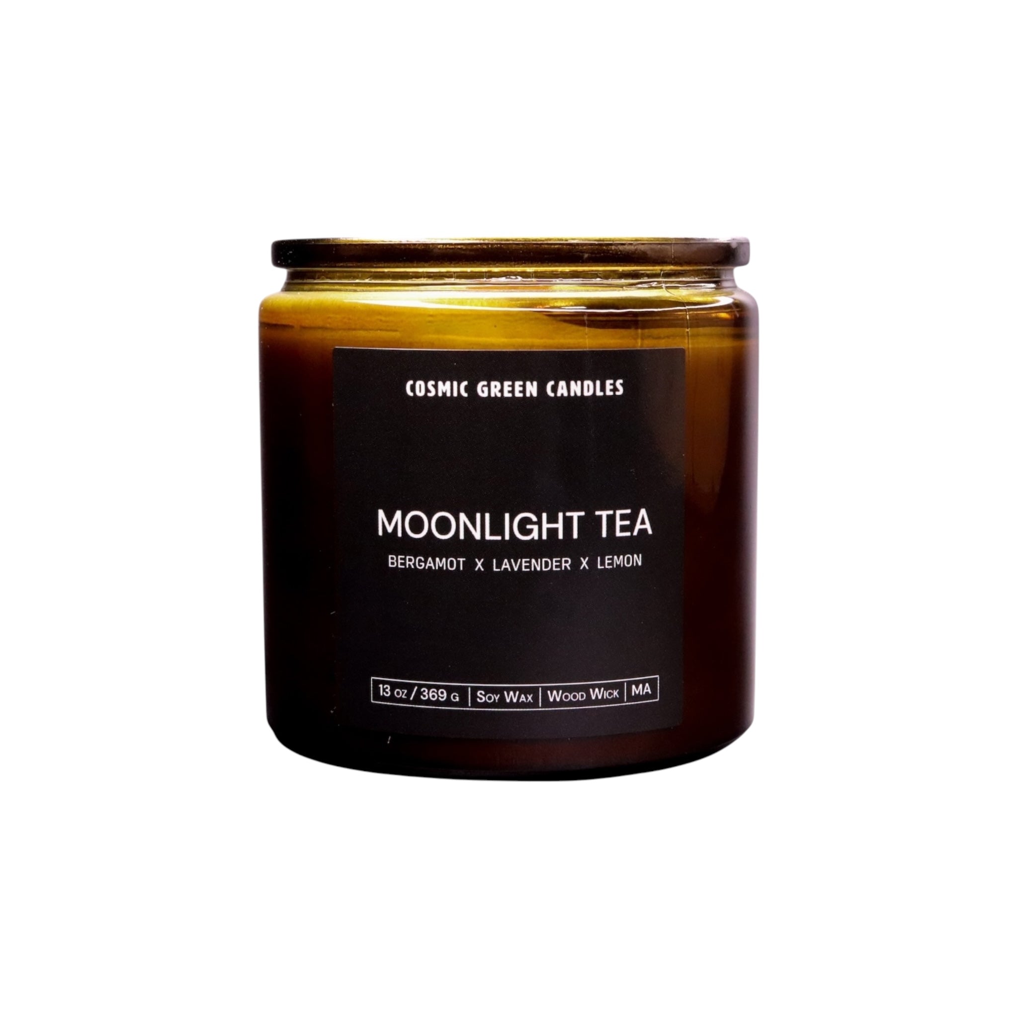 The Moonlit Tea candle brings a serene herbal tea scent to your space, crafted with eco-friendly soy wax.