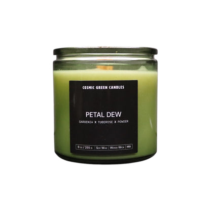 Petal Dew soy candle with a fresh floral aroma, handcrafted by a sustainable small business.