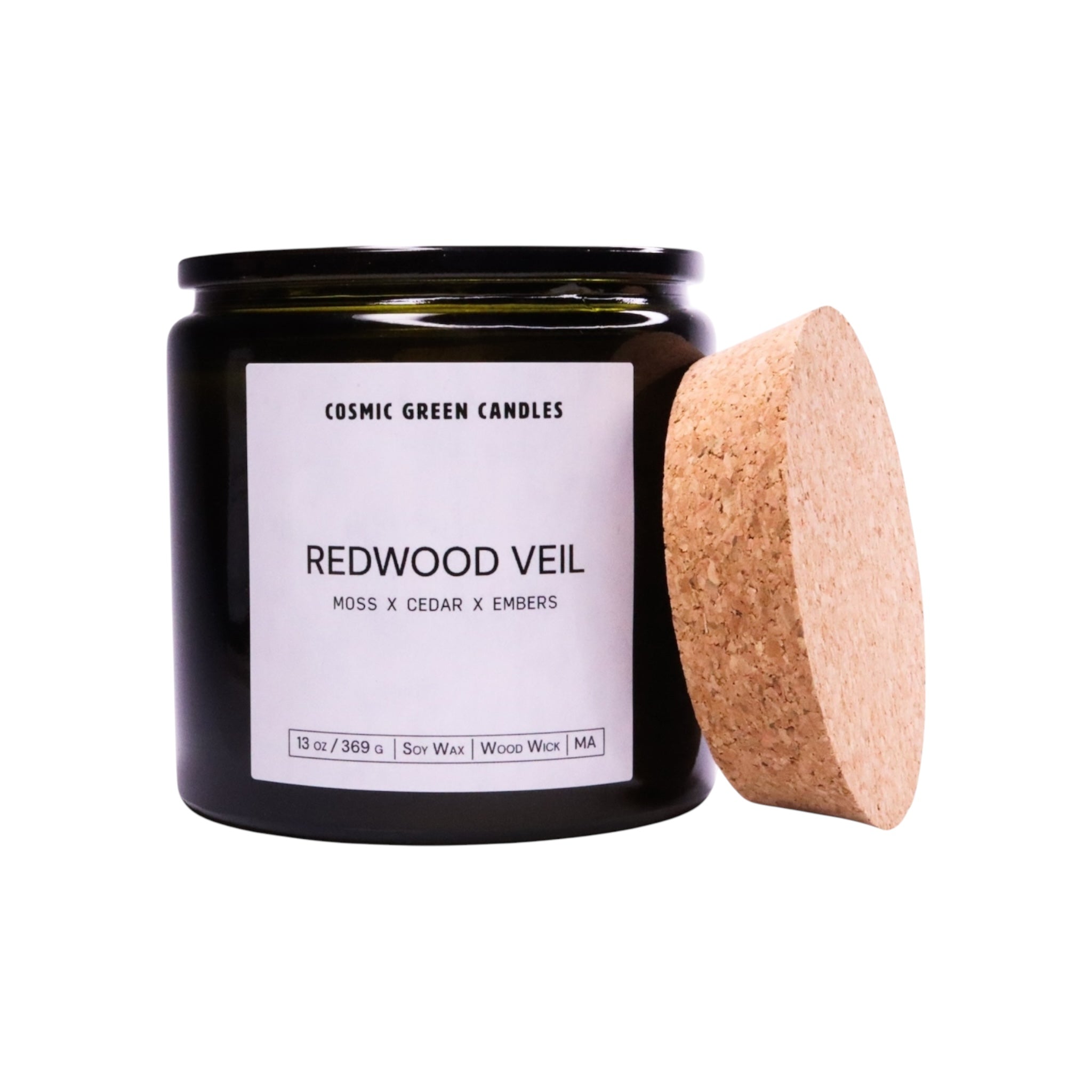 Redwood Veil soy candle with an earthy and woodsy fragrance, handcrafted by a sustainable small business.