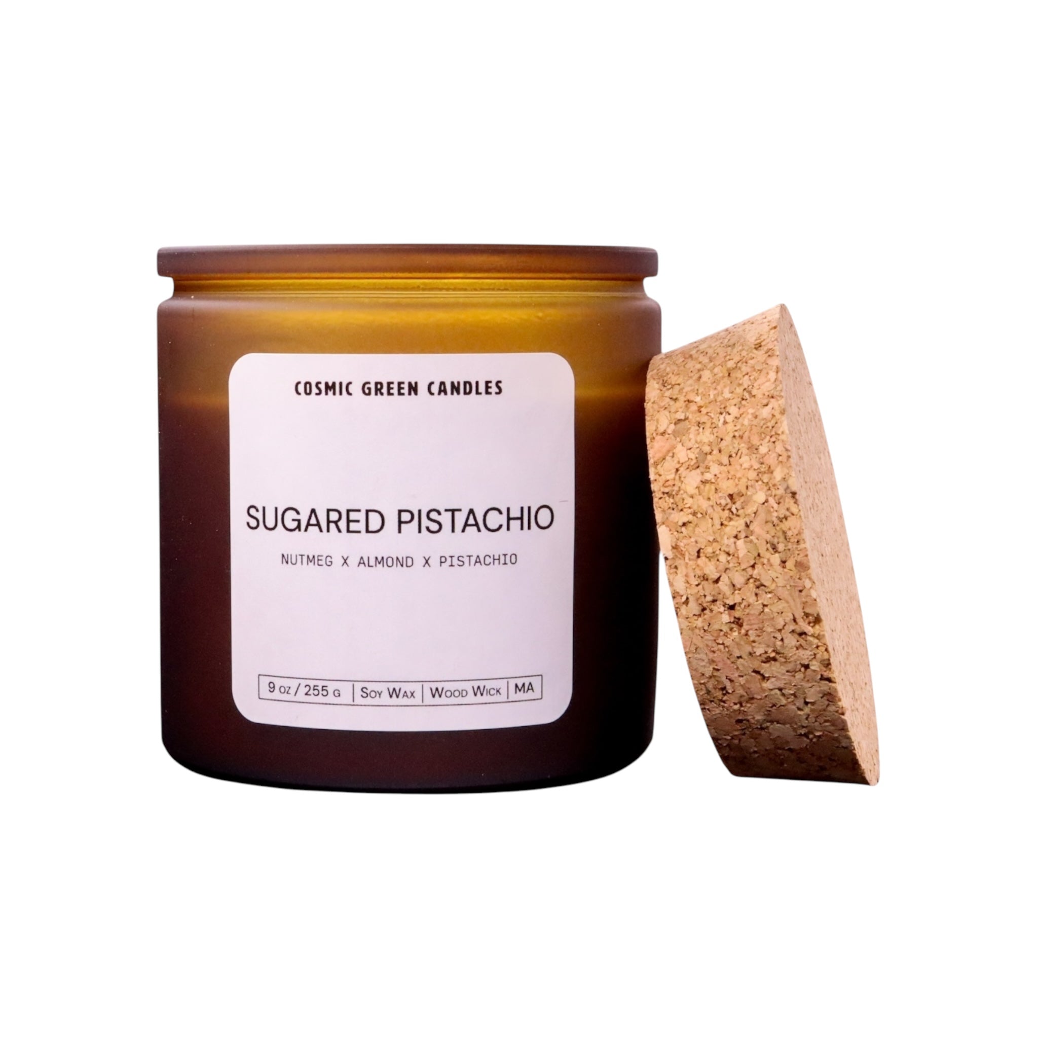 Sugared Pistachio soy candle with a sweet and nutty aroma, handcrafted by a small business.