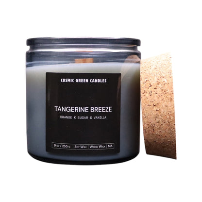 Soy wax Tangerine Breeze candle with a refreshing and zesty citrus fragrance.