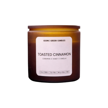 Natural Toasted Cinnamon candle made with soy wax and a wood wick, offering a cozy, spiced fragrance.