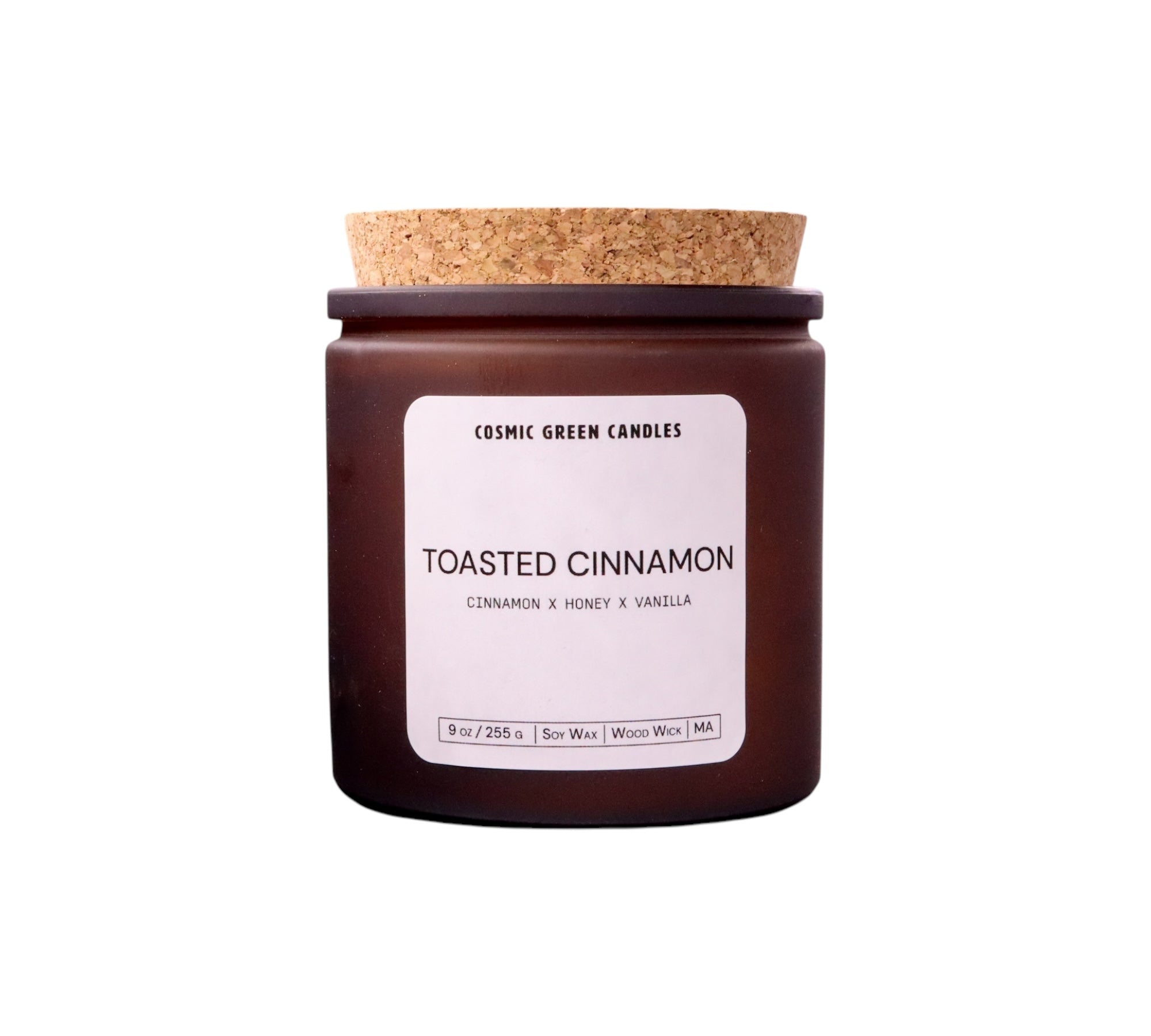 Handcrafted Toasted Cinnamon candle with soy wax and a wood wick, made by a sustainable small business.