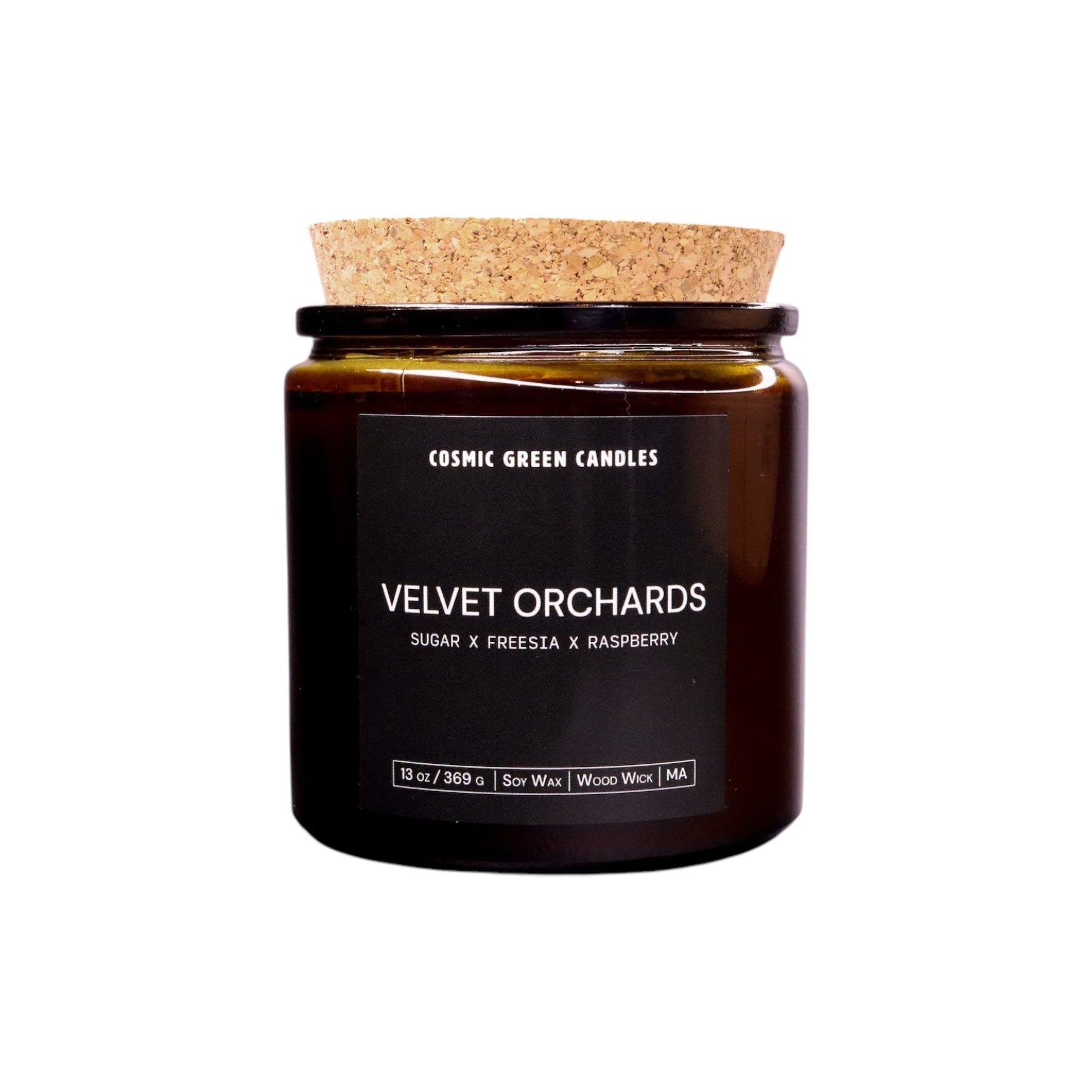 Handcrafted Velvet Orchards candle, highlighting fruity floral notes and sustainable craftsmanship.