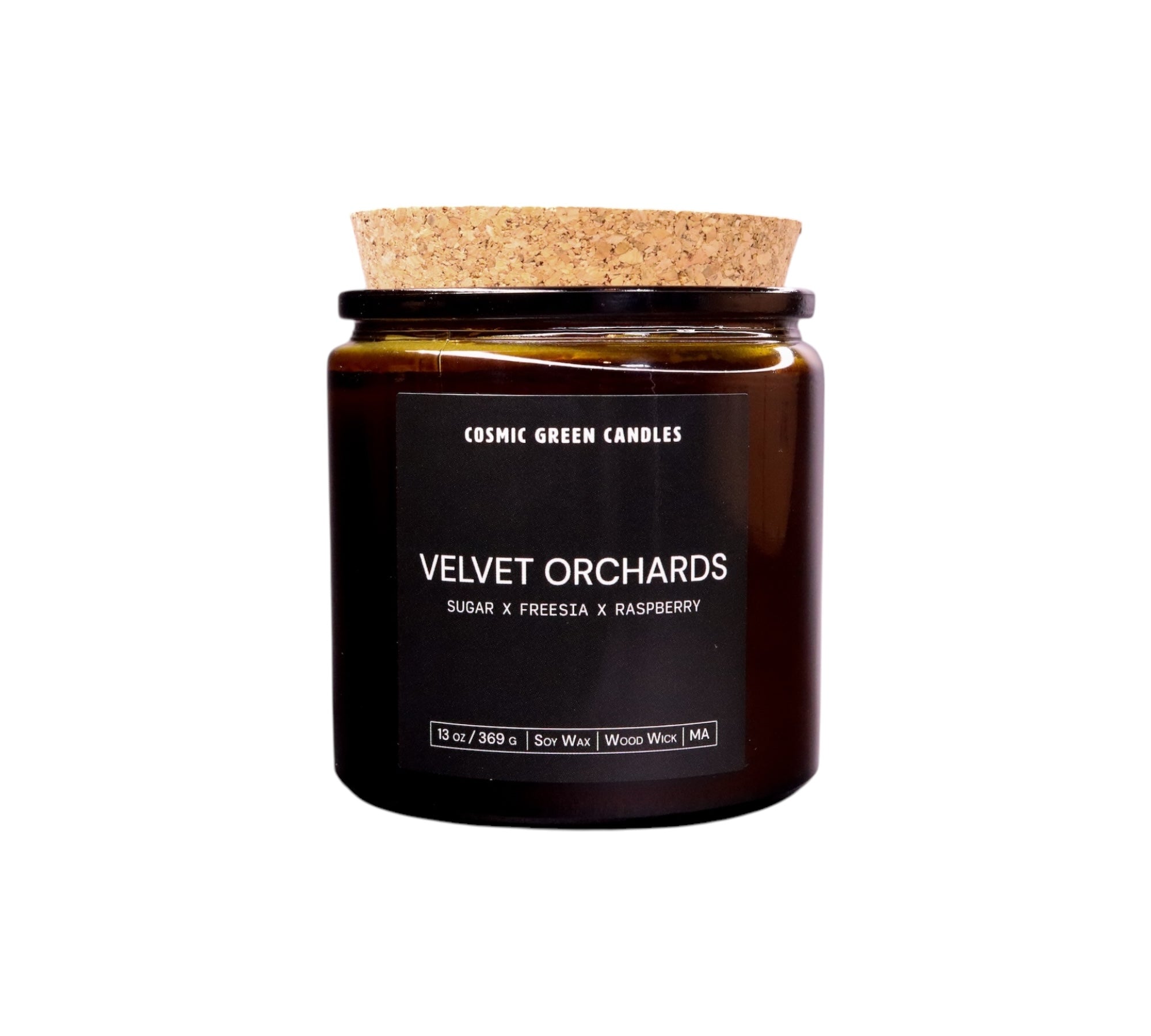 Handcrafted Velvet Orchards candle, highlighting fruity floral notes and sustainable craftsmanship.