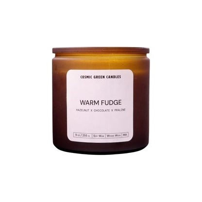 Natural Warm Fudge candle featuring a sweet chocolate fragrance, created by a Massachusetts woman-owned small business.