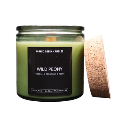 Wild Peony candle made with natural soy wax, featuring a luxurious floral fragrance.